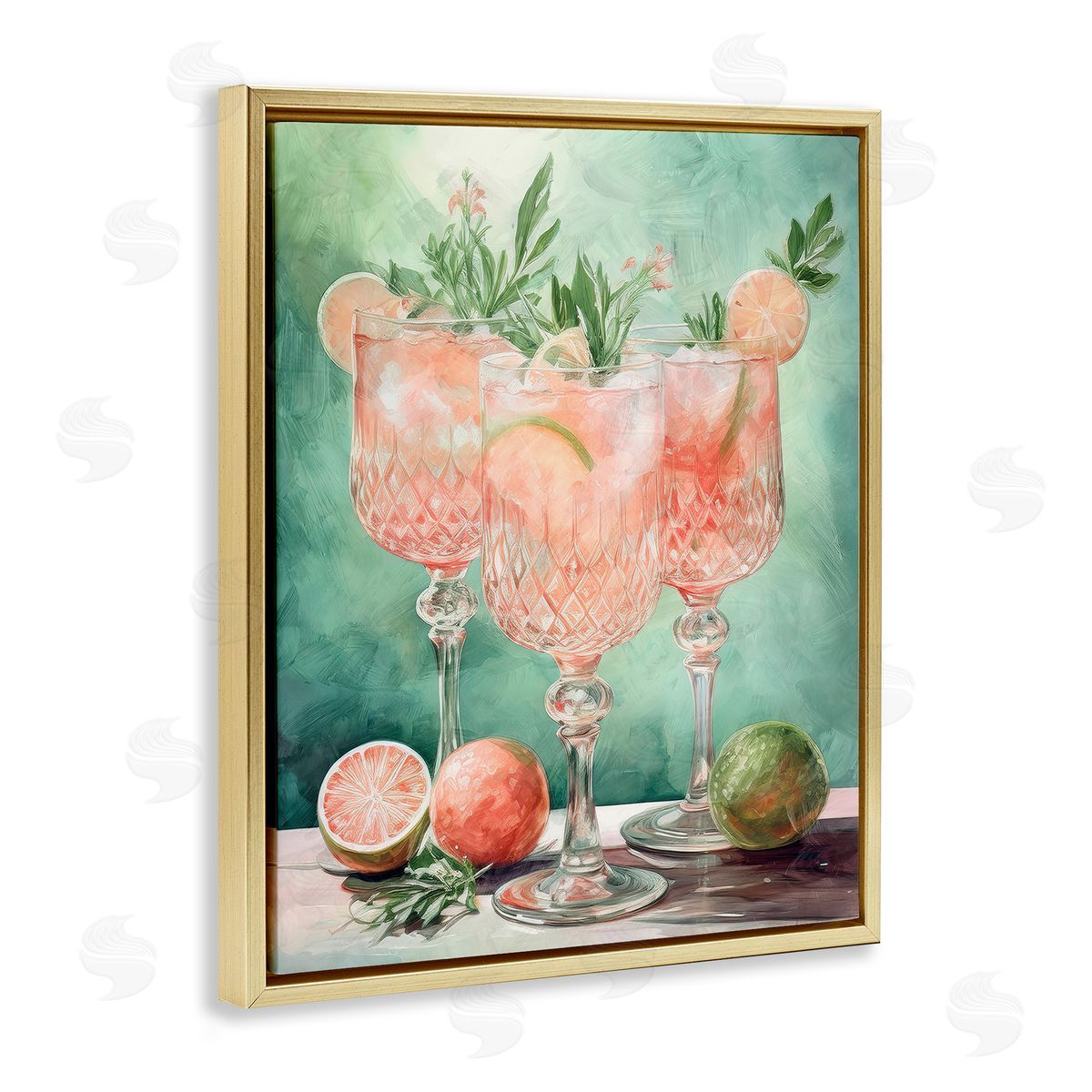Pastel Grapefruit Cocktails Gold Floating Frame Canvas Wall Art, Home Decor by Stupell Studio