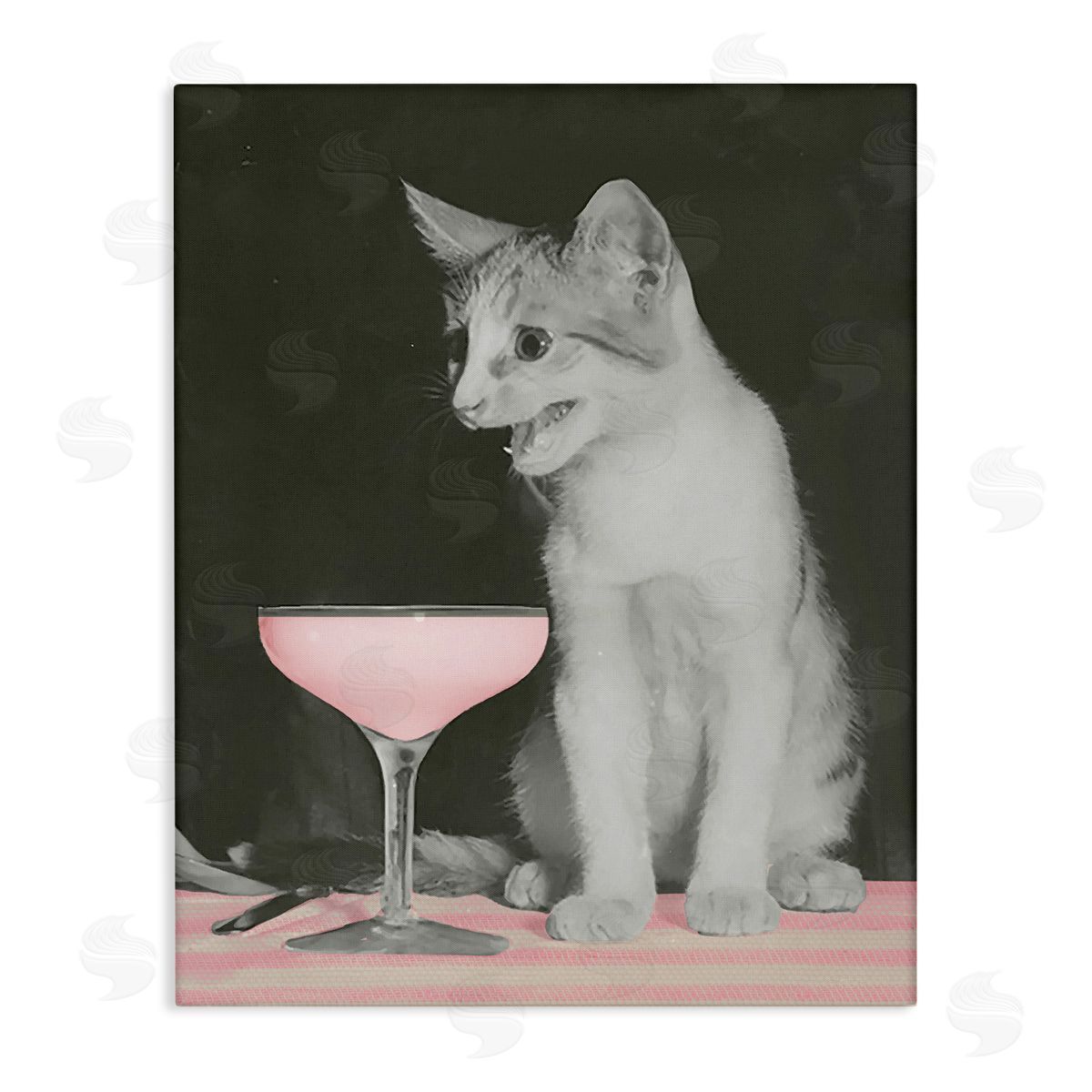 Cat & Pink Drink Canvas Wall Art, Home Decor by Stupell Studio