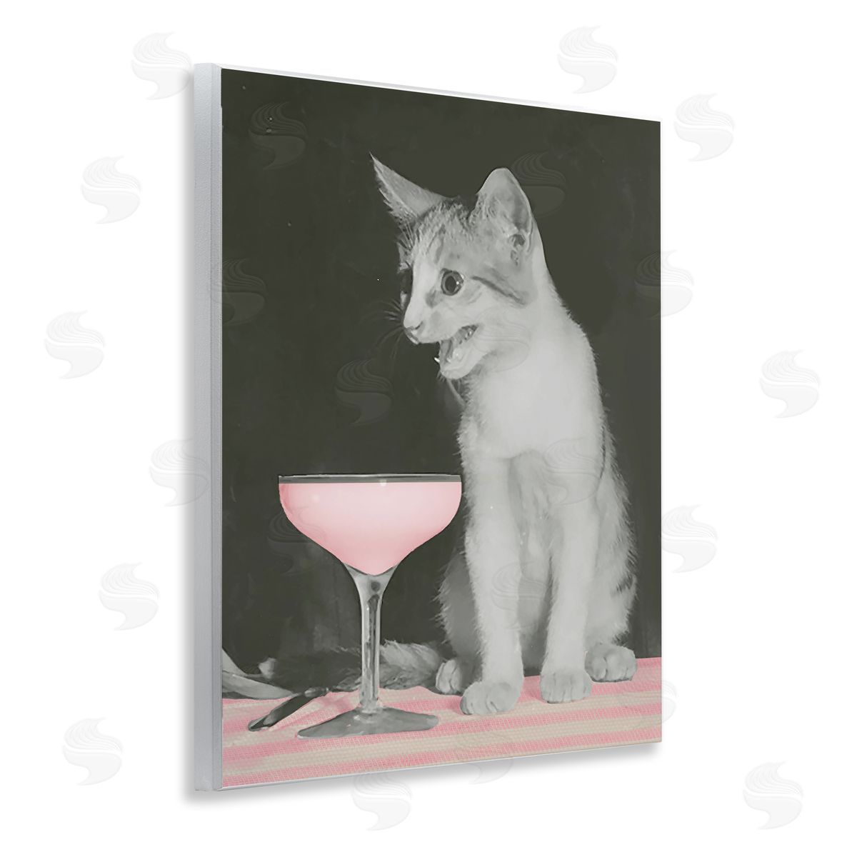Cat & Pink Drink Wood Plaque Wall Art, Home Decor by Stupell Studio