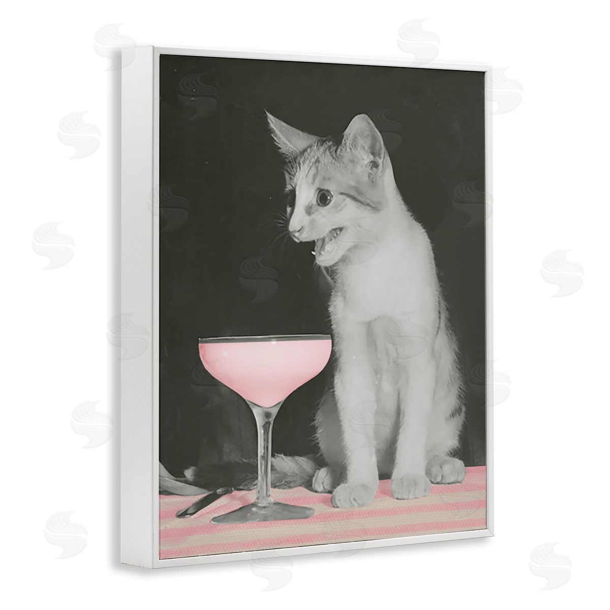 Cat & Pink Drink White Frame Print Wall Art, Home Decor by Stupell Studio