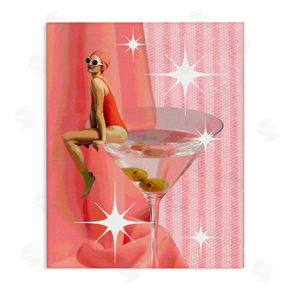 Vintage Swimmer on Drink Canvas Wall Art, Home Decor by Stupell Studio