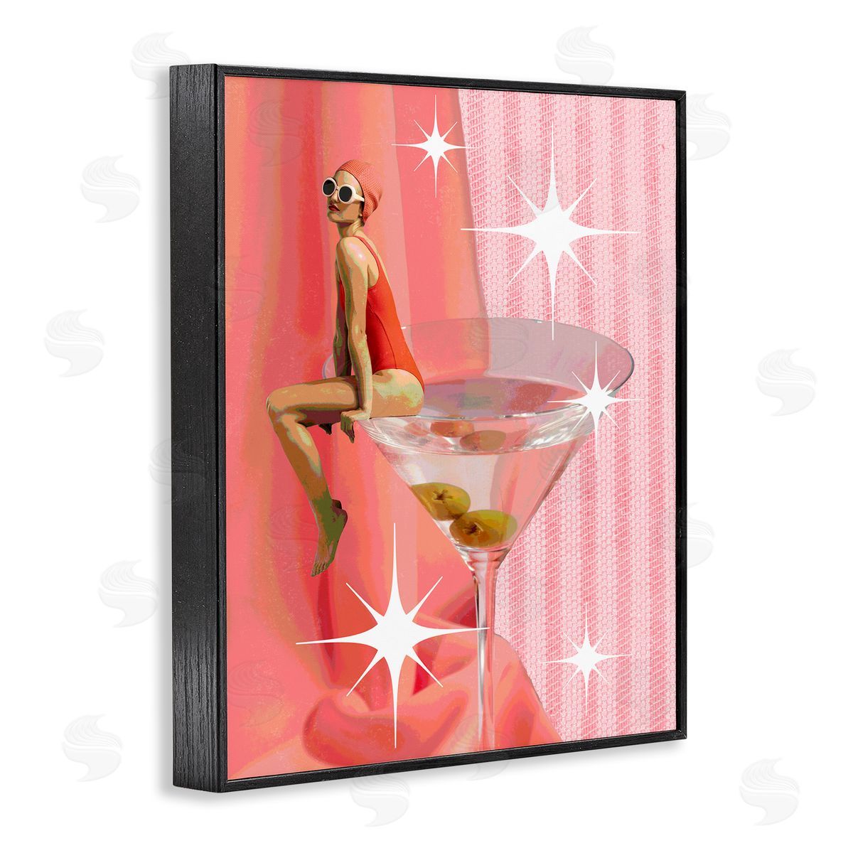 Vintage Swimmer on Drink Black Frame Print Wall Art, Home Decor by Stupell Studio