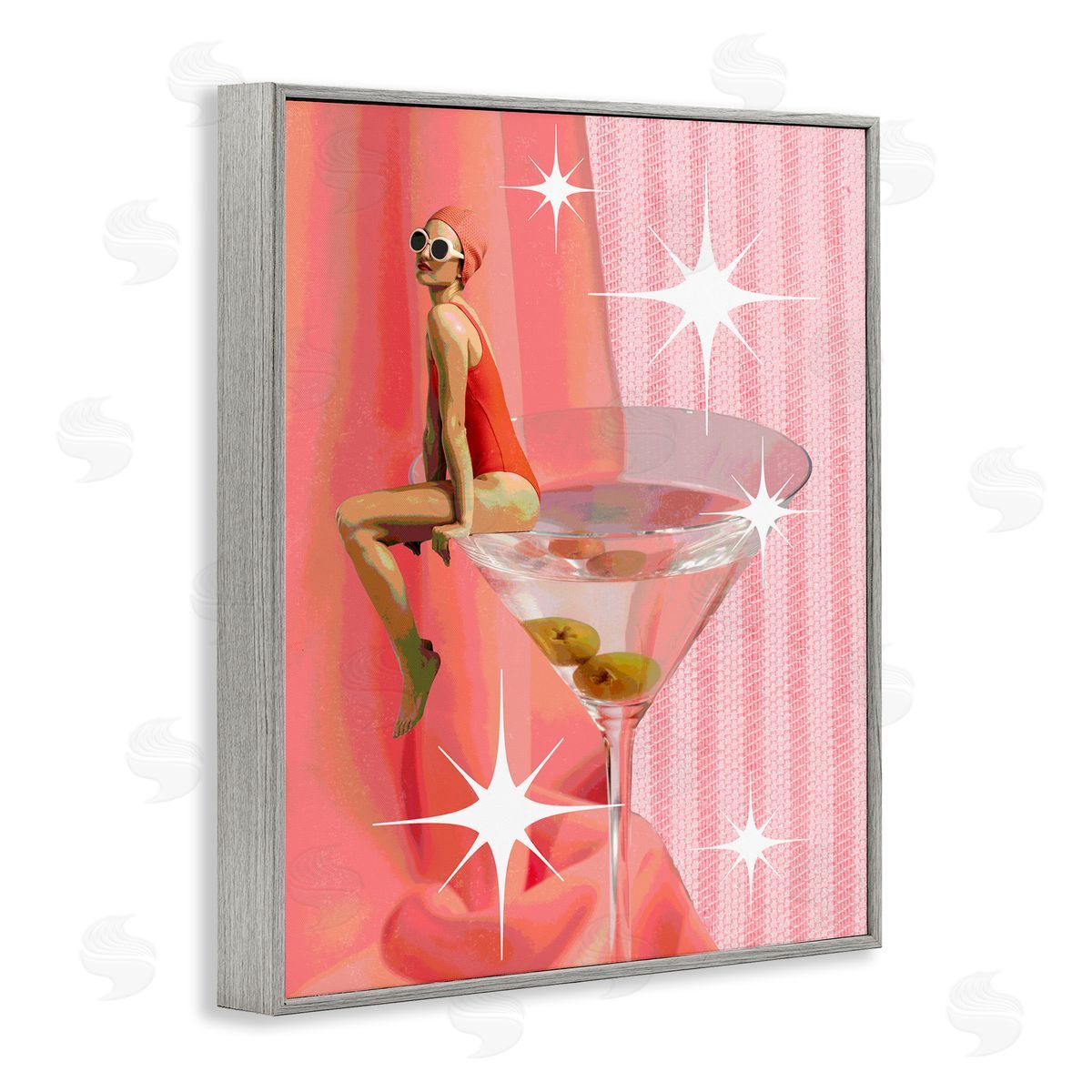 Vintage Swimmer on Drink Grey Frame Print Wall Art, Home Decor by Stupell Studio