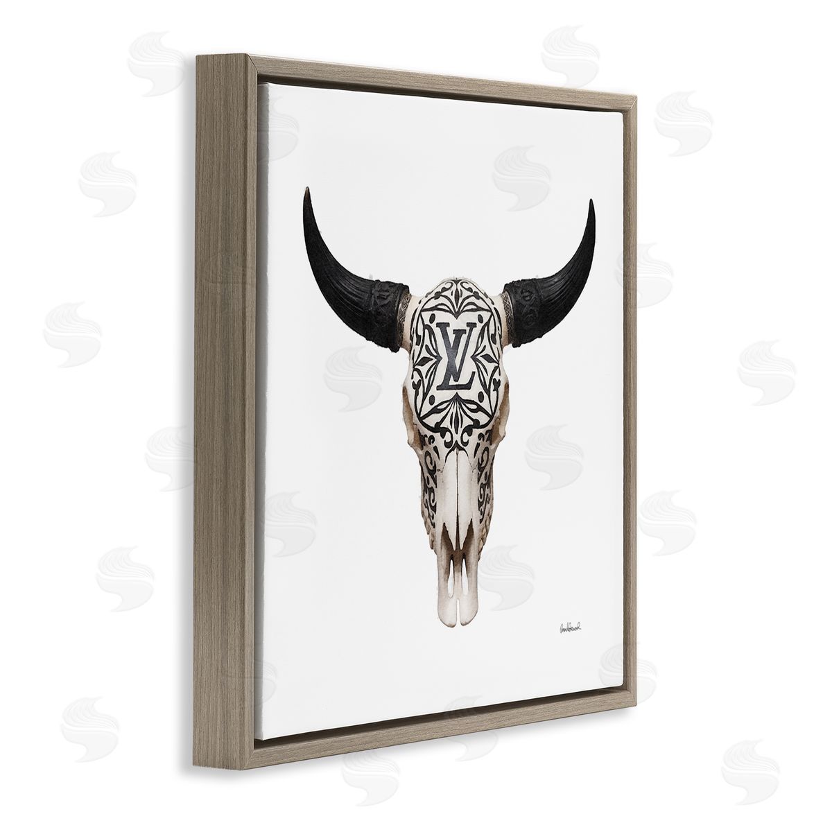 Southwestern Glam Skull Brown Floating Frame Canvas Wall Art, Home Decor by Amanda Greenwood