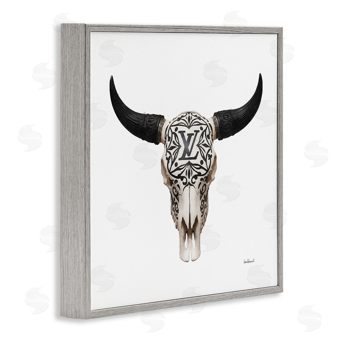 Southwestern Glam Skull Grey Frame Print Wall Art, Home Decor by Amanda Greenwood