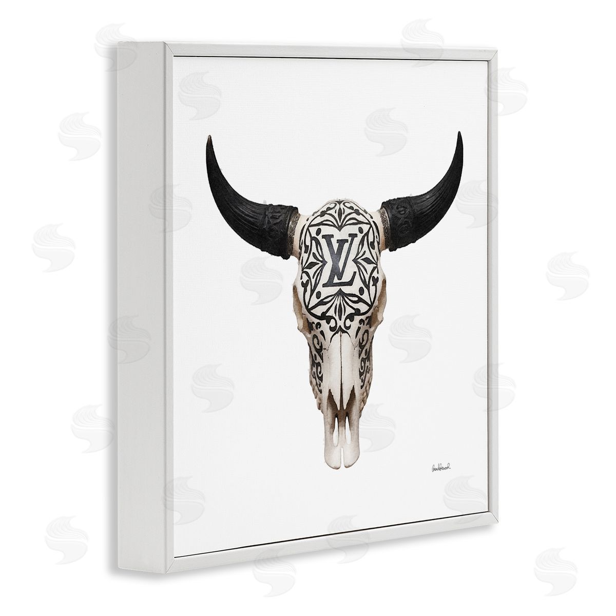 Southwestern Glam Skull White Frame Print Wall Art, Home Decor by Amanda Greenwood