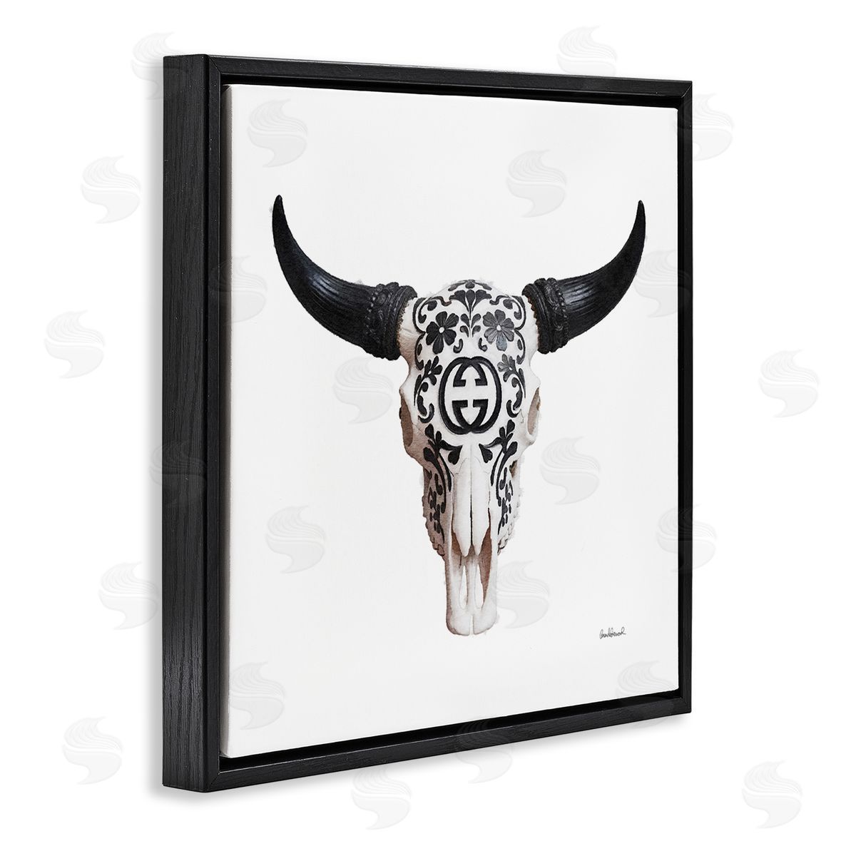 Western Fashion Skull Black Floating Frame Canvas Wall Art, Home Decor by Amanda Greenwood