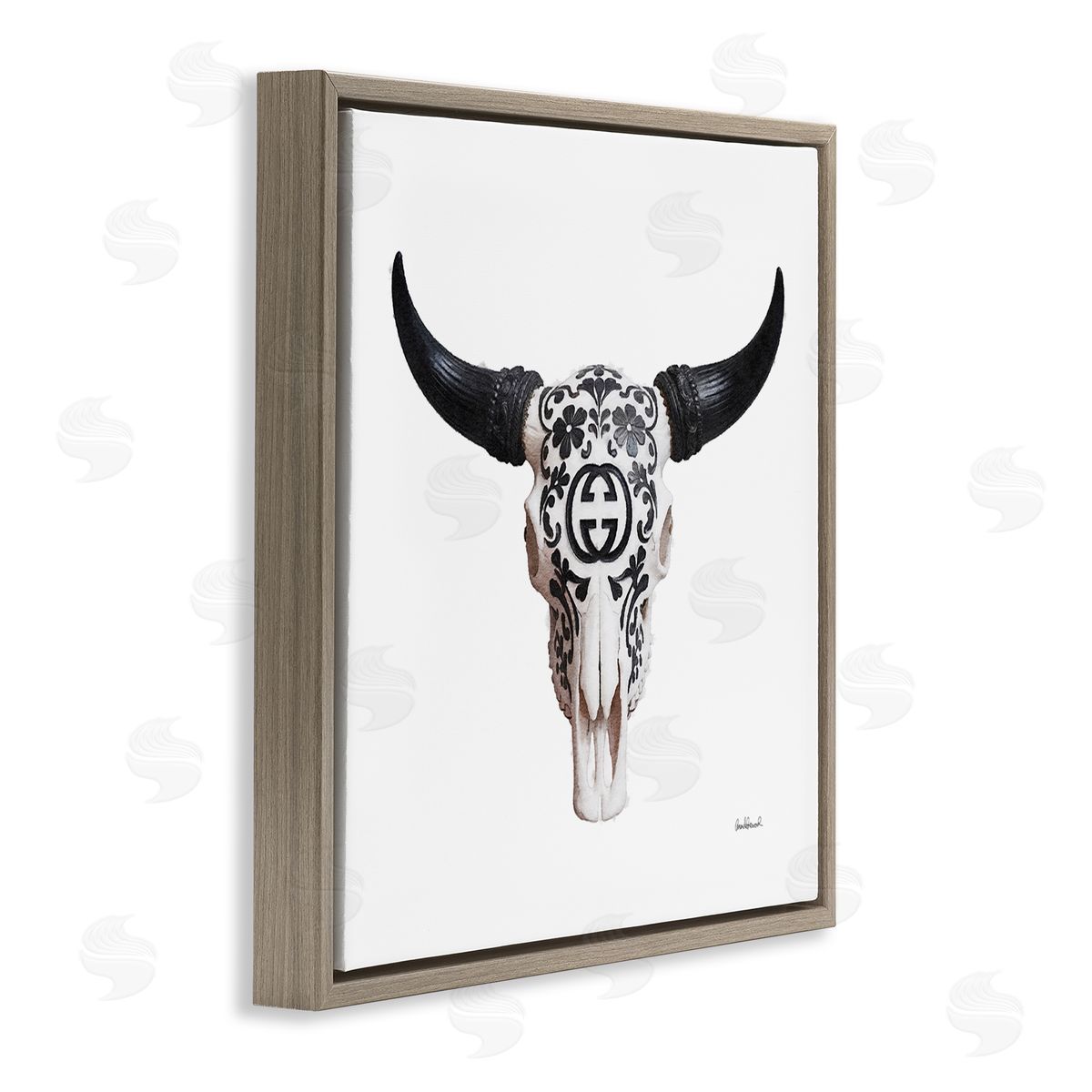 Western Fashion Skull Brown Floating Frame Canvas Wall Art, Home Decor by Amanda Greenwood