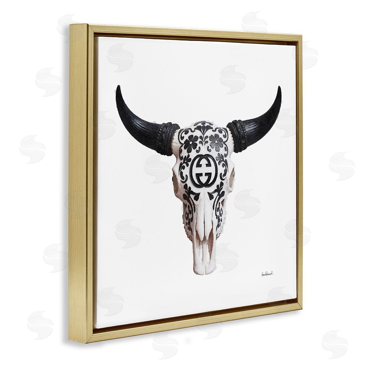 Western Fashion Skull Gold Floating Frame Canvas Wall Art, Home Decor by Amanda Greenwood