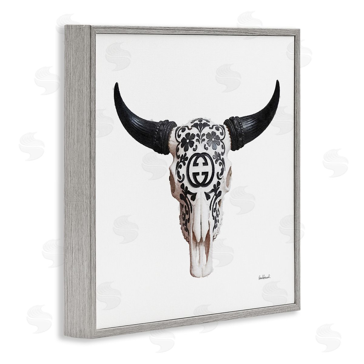 Western Fashion Skull Grey Frame Print Wall Art, Home Decor by Amanda Greenwood