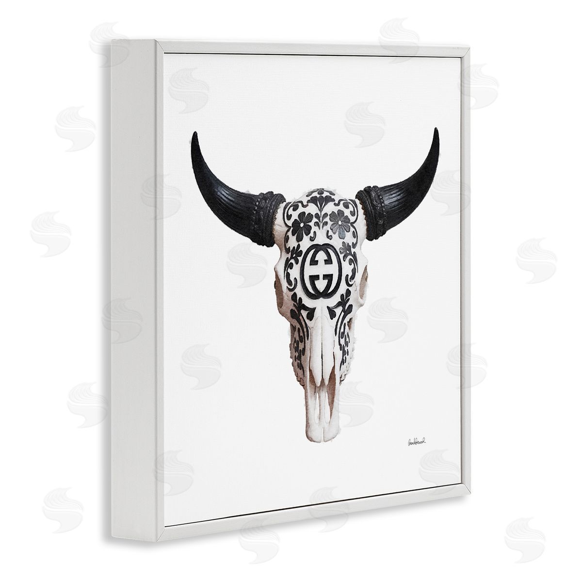 Western Fashion Skull White Frame Print Wall Art, Home Decor by Amanda Greenwood