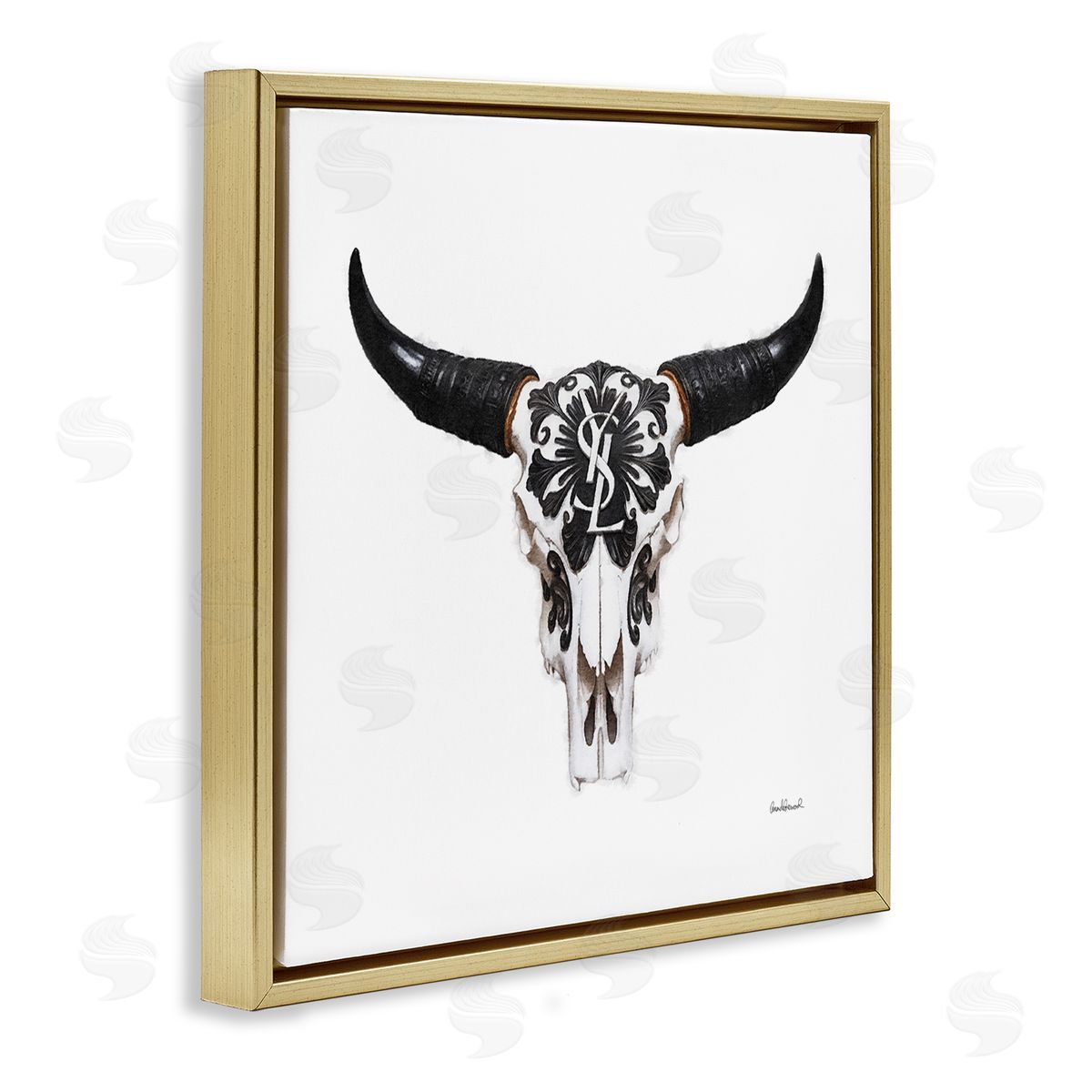 Chic Brand Cattle Skull Gold Floating Frame Canvas Wall Art, Home Decor by Amanda Greenwood