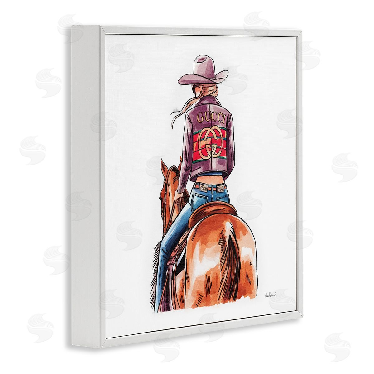Glam Cowgirl on Horse White Frame Print Wall Art, Home Decor by Amanda Greenwood