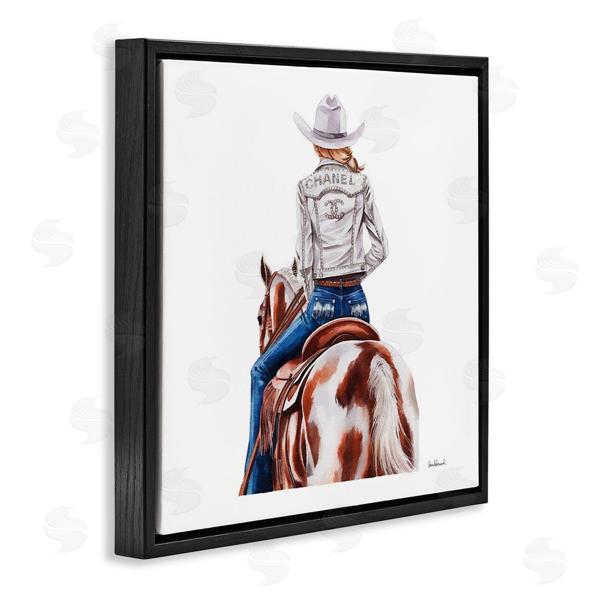 Glam Cowgirl Spotted Horse Black Floating Frame Canvas Wall Art, Home Decor by Amanda Greenwood