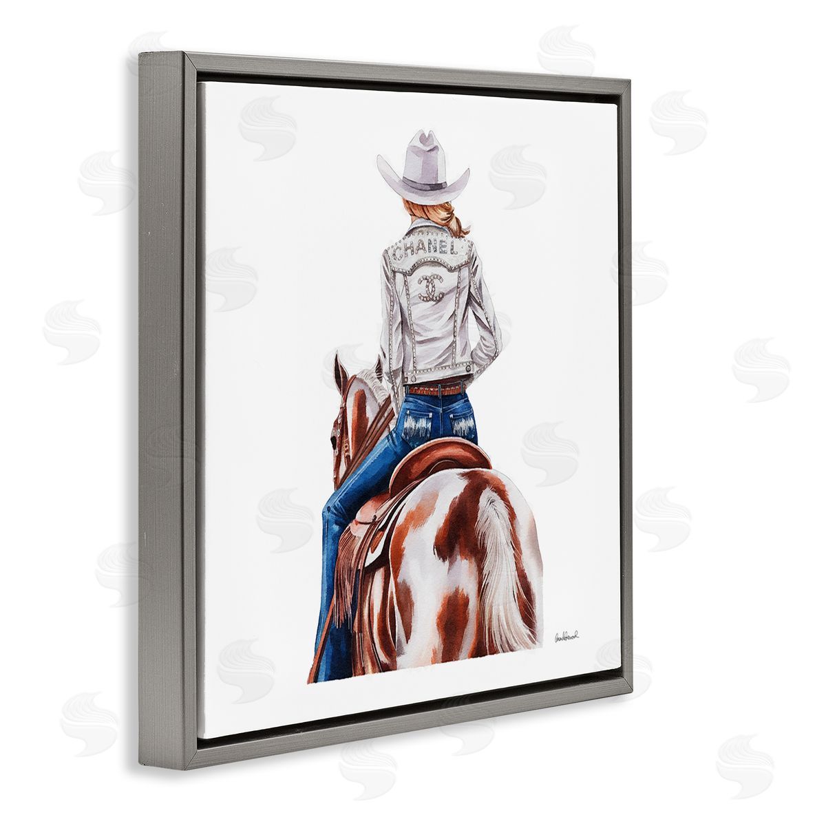 Glam Cowgirl Spotted Horse Grey Floating Frame Canvas Wall Art, Home Decor by Amanda Greenwood