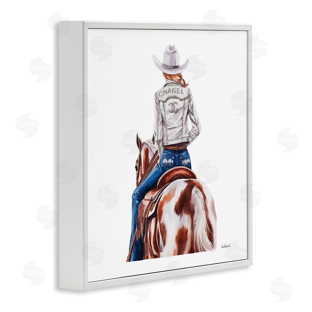 Glam Cowgirl Spotted Horse White Frame Print Wall Art, Home Decor by Amanda Greenwood