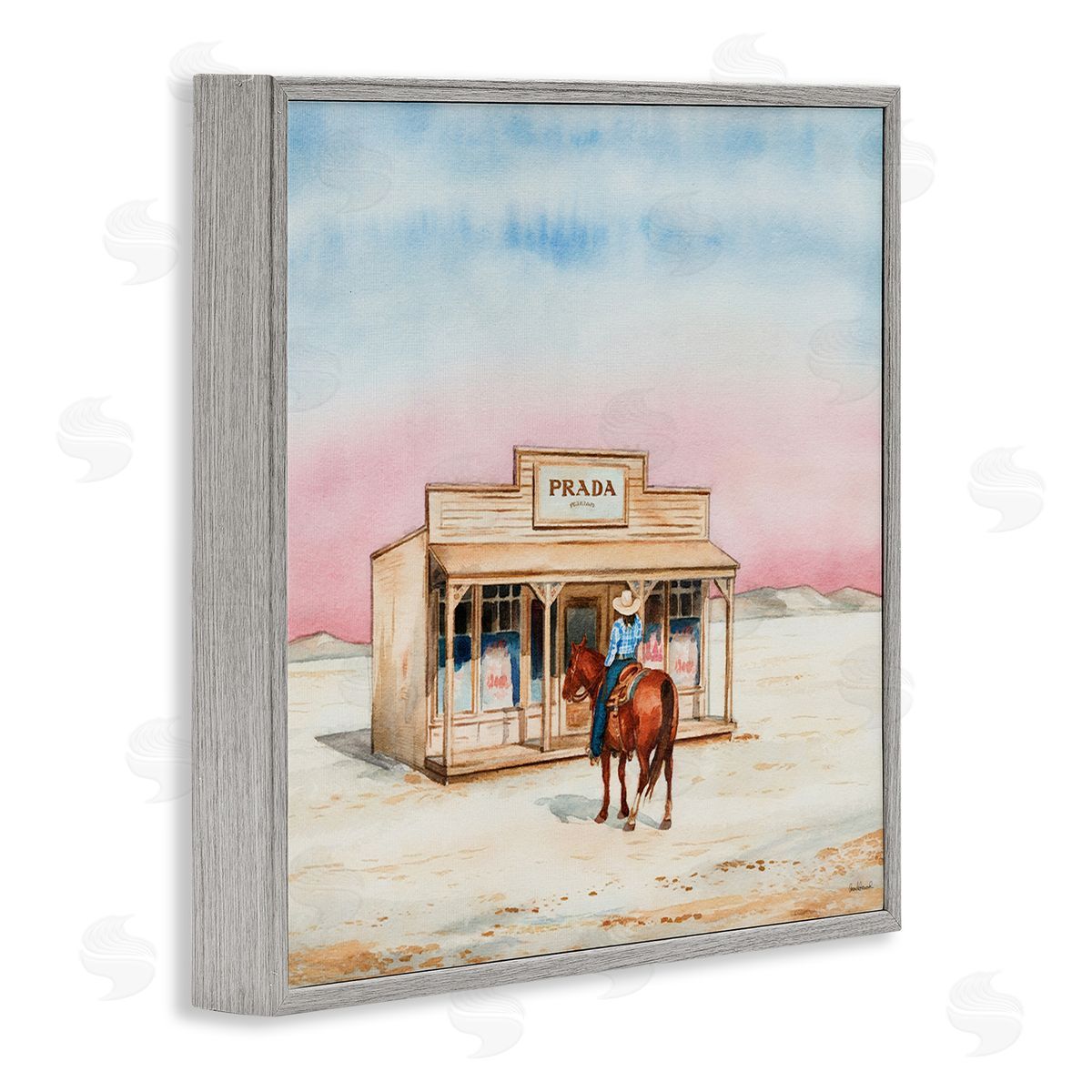 Cowgirl at Desert Shop Grey Frame Print Wall Art, Home Decor by Amanda Greenwood
