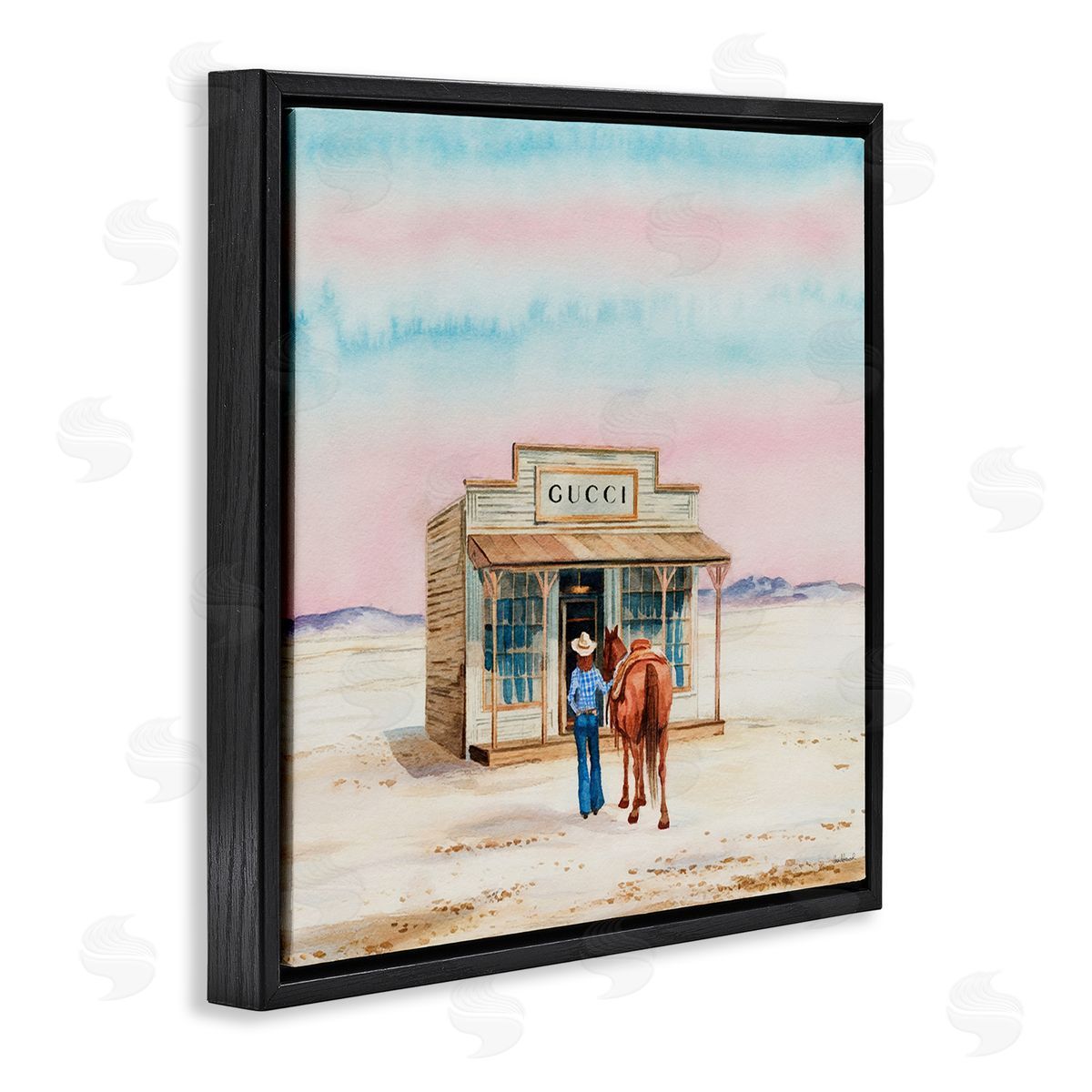 Glam Cowgirl at Desert Shop Black Floating Frame Canvas Wall Art, Home Decor by Amanda Greenwood