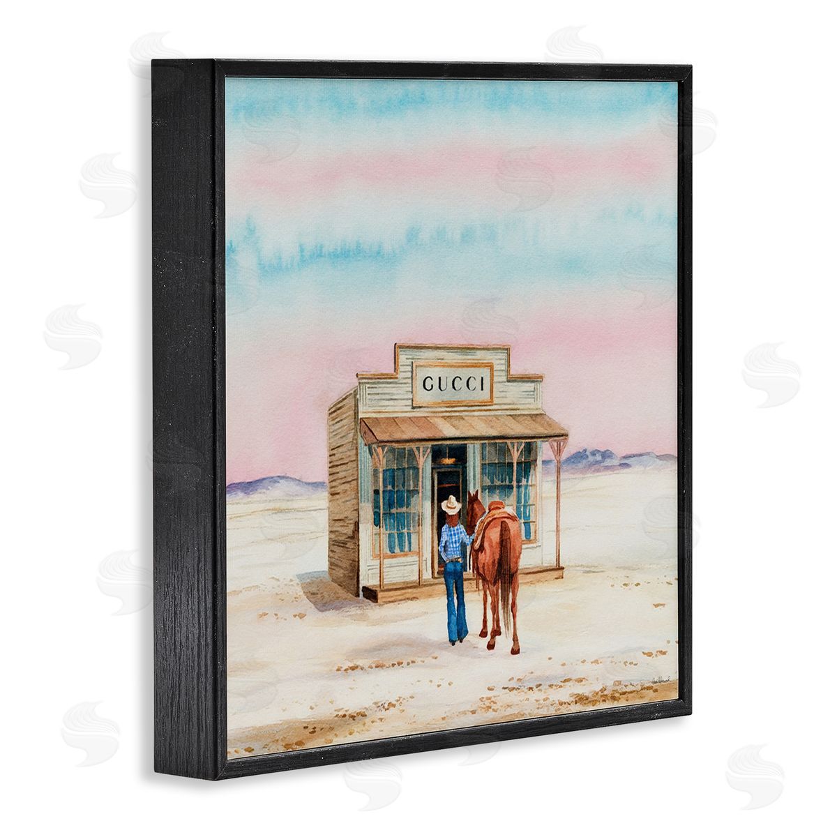 Glam Cowgirl at Desert Shop Black Frame Print Wall Art, Home Decor by Amanda Greenwood