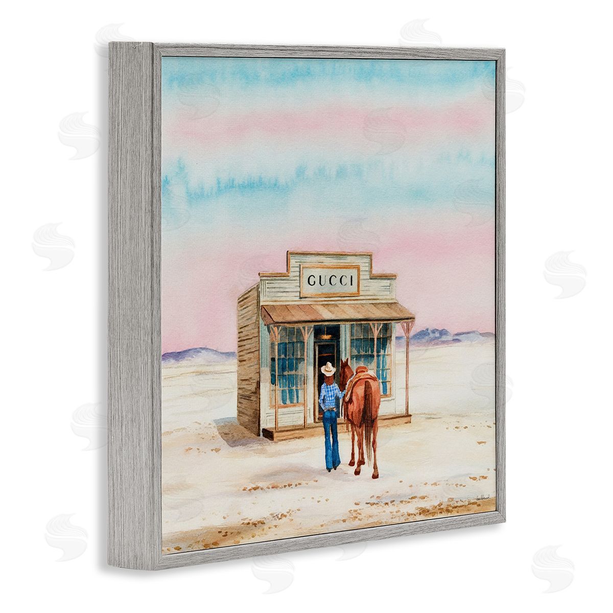 Glam Cowgirl at Desert Shop Grey Frame Print Wall Art, Home Decor by Amanda Greenwood