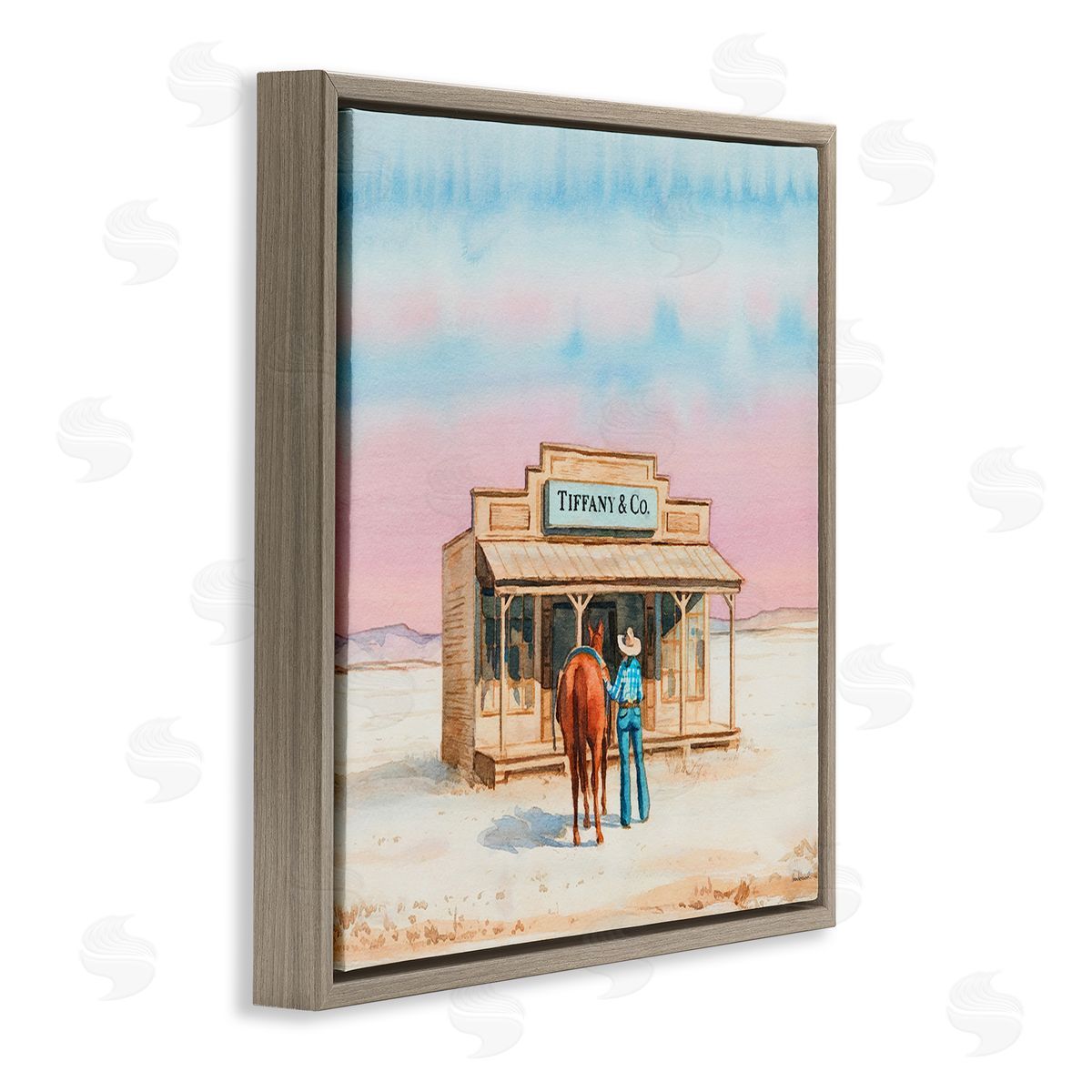 Fashionista Cowgirl in Desert Brown Floating Frame Canvas Wall Art, Home Decor by Amanda Greenwood