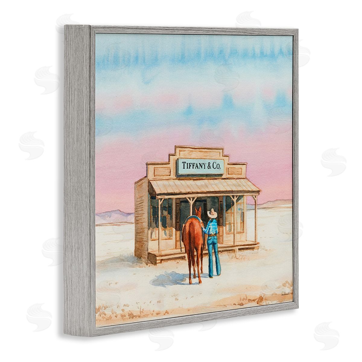 Fashionista Cowgirl in Desert Grey Frame Print Wall Art, Home Decor by Amanda Greenwood