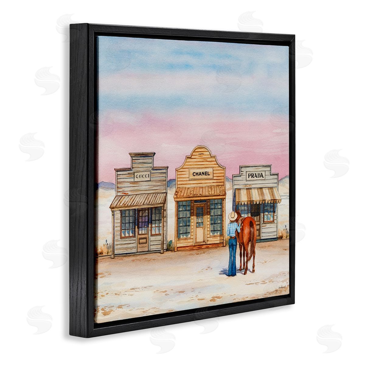 Trendy Saloon Shops Cowgirl Black Floating Frame Canvas Wall Art, Home Decor by Amanda Greenwood