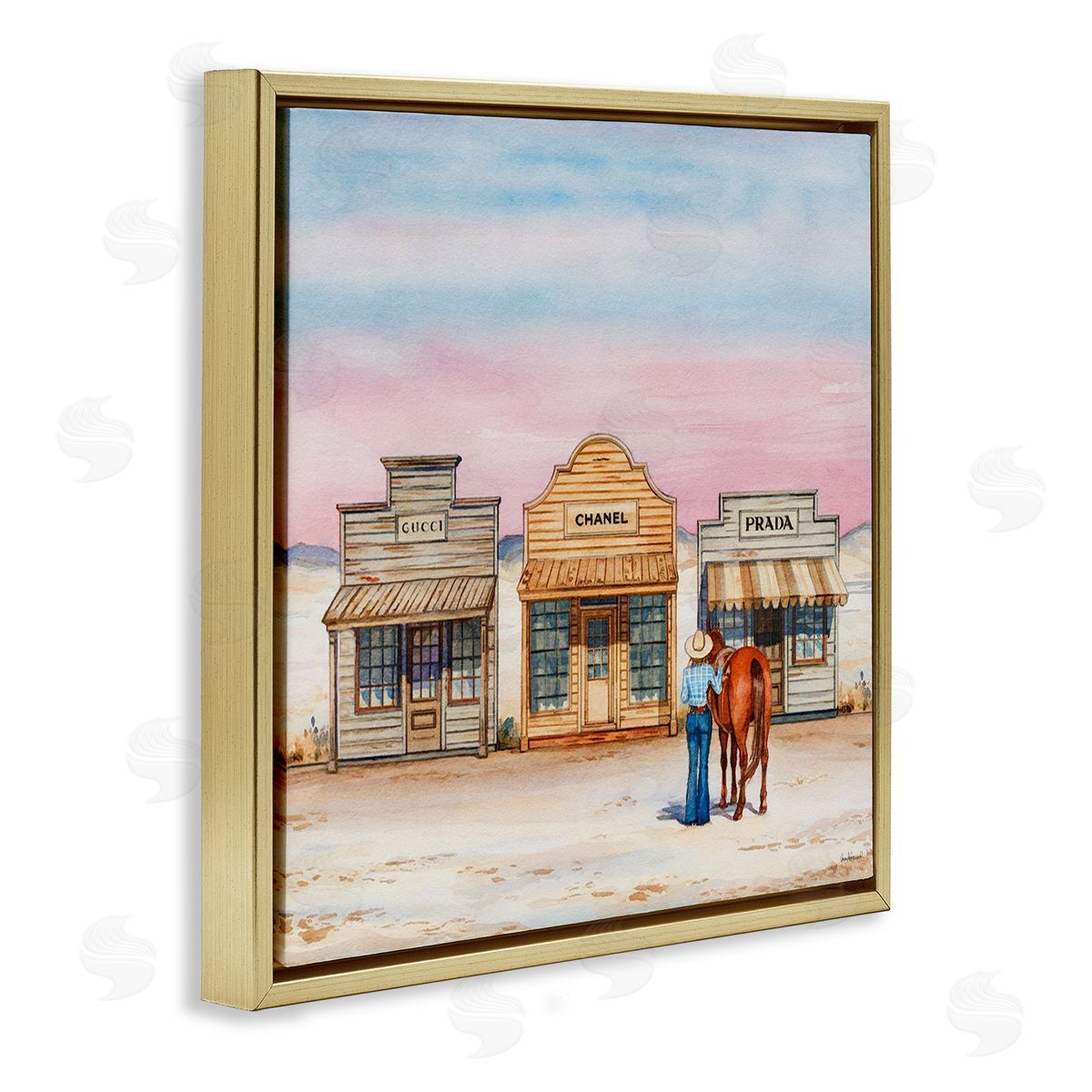 Trendy Saloon Shops Cowgirl Gold Floating Frame Canvas Wall Art, Home Decor by Amanda Greenwood