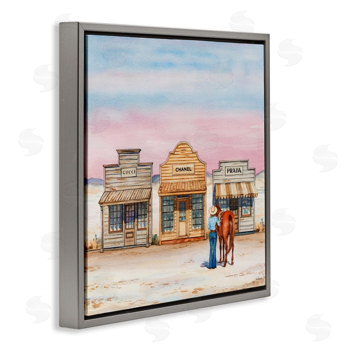 Trendy Saloon Shops Cowgirl Grey Floating Frame Canvas Wall Art, Home Decor by Amanda Greenwood