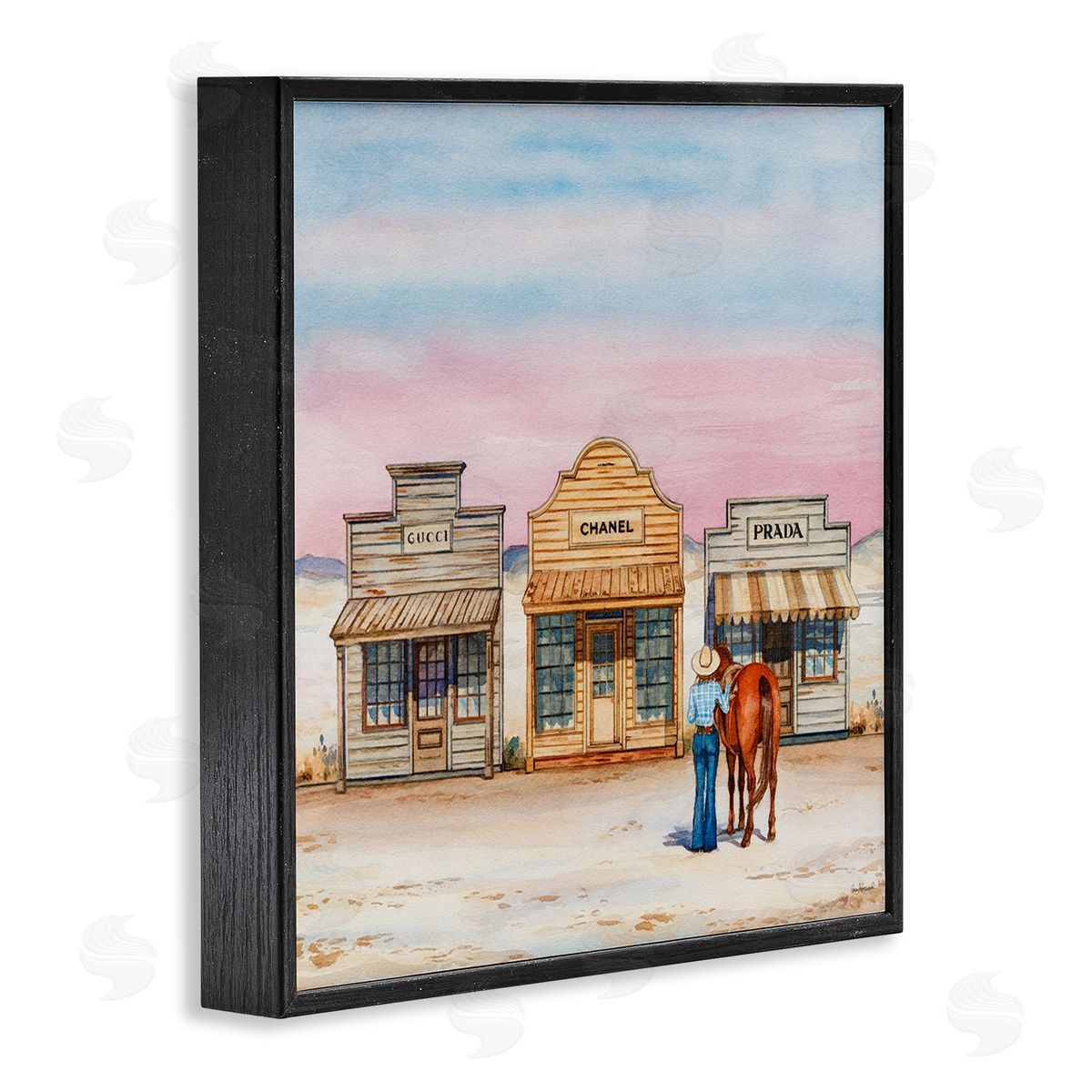 Trendy Saloon Shops Cowgirl Black Frame Print Wall Art, Home Decor by Amanda Greenwood