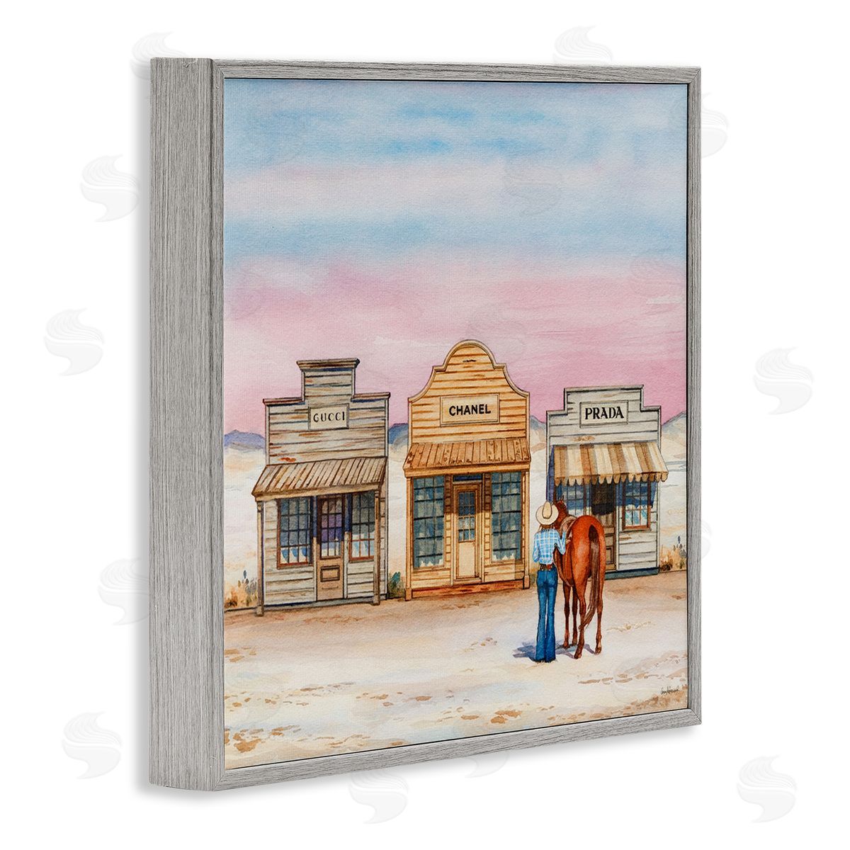 Trendy Saloon Shops Cowgirl Grey Frame Print Wall Art, Home Decor by Amanda Greenwood