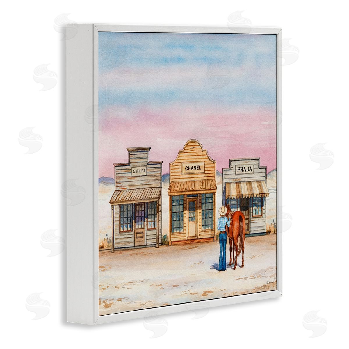 Trendy Saloon Shops Cowgirl White Frame Print Wall Art, Home Decor by Amanda Greenwood