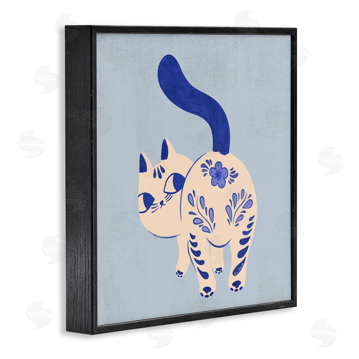 Purrcelin Patterned Cat Black Frame Print Wall Art, Home Decor by Carrie Cantwell
