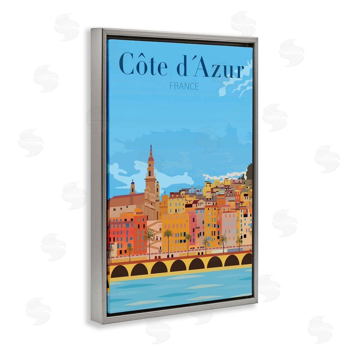 French Landmark River Grey Floating Frame Canvas Wall Art, Home Decor by Jen Bucheli