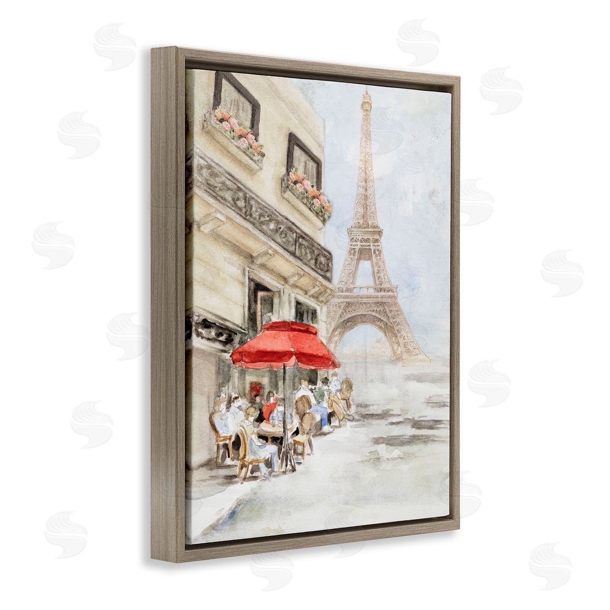 Sunday Lunch Eiffel Tower Brown Floating Frame Canvas Wall Art, Home Decor by Lanie Loreth