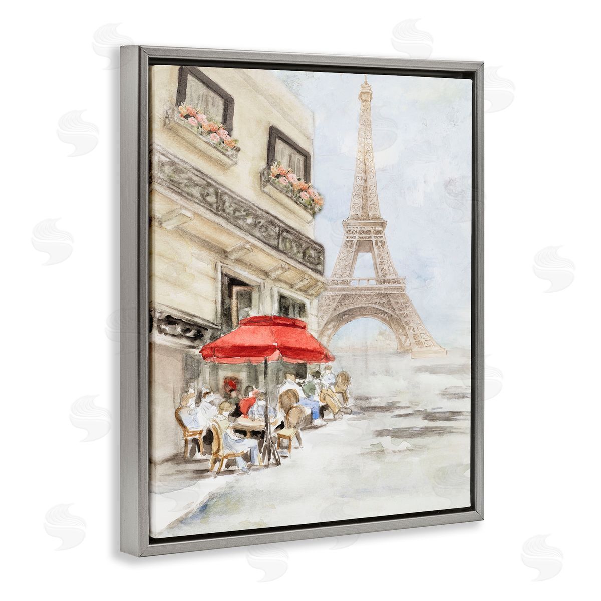 Sunday Lunch Eiffel Tower Grey Floating Frame Canvas Wall Art, Home Decor by Lanie Loreth