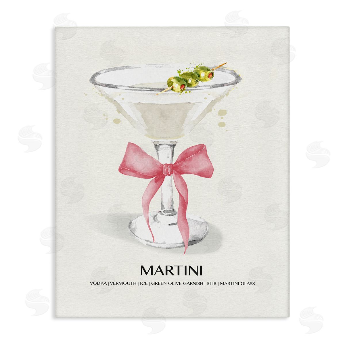 Pastel Martini with Bow Canvas Wall Art, Home Decor by Susan Jill