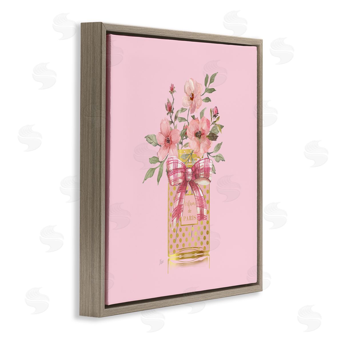 Wildflower Perfume Bouquet Brown Floating Frame Canvas Wall Art, Home Decor by Nan