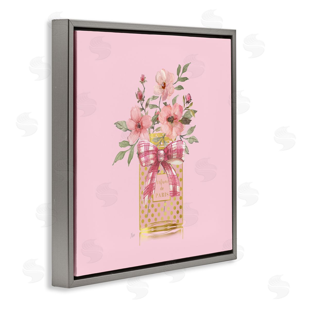 Wildflower Perfume Bouquet Grey Floating Frame Canvas Wall Art, Home Decor by Nan