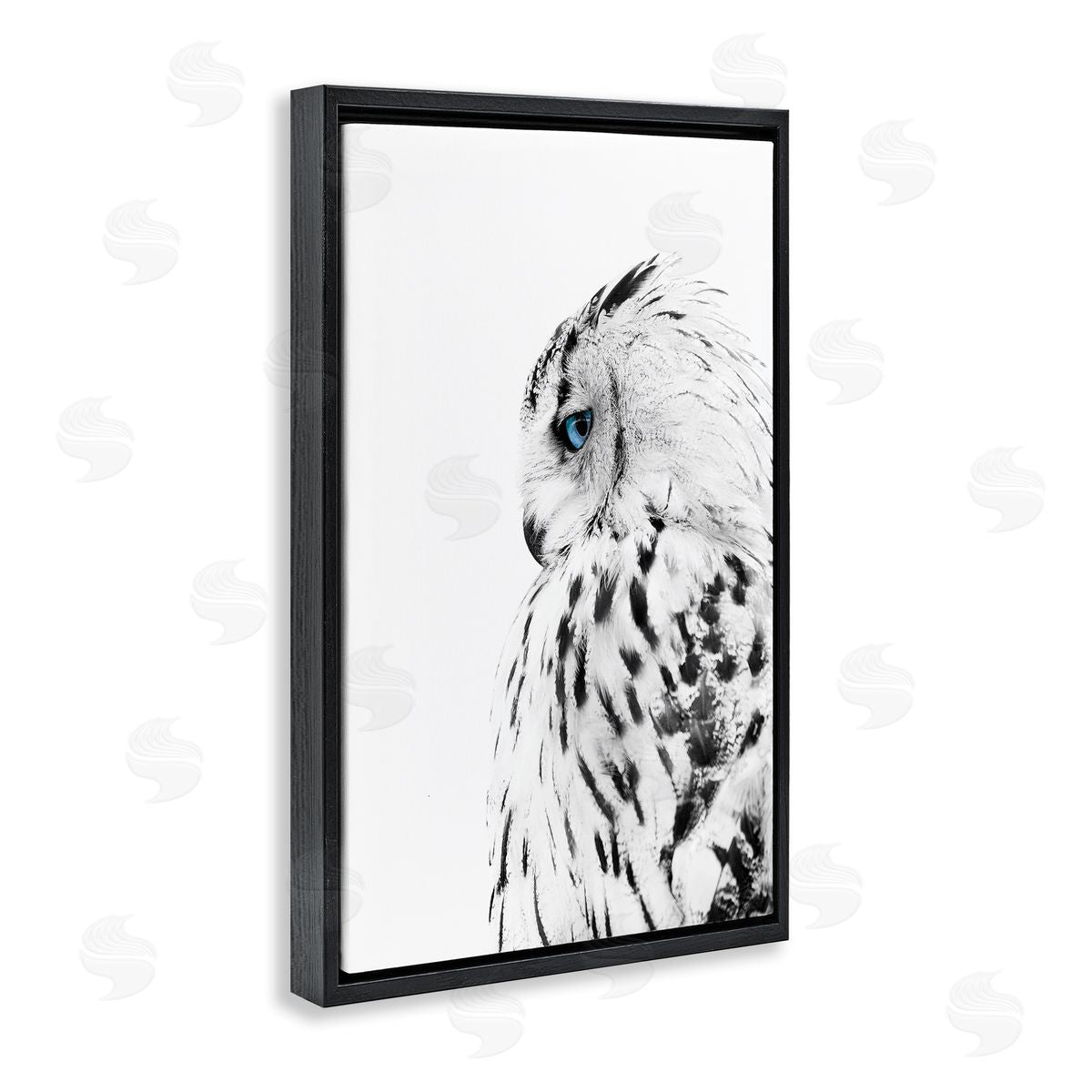 Owl with Strong Blue Gaze Black Floating Frame Canvas Wall Art, Home Decor by Design Fabrikken