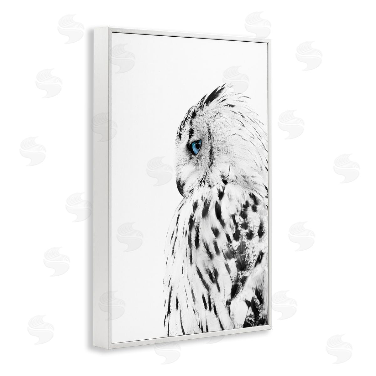 Owl with Strong Blue Gaze White Frame Print Wall Art, Home Decor by Design Fabrikken