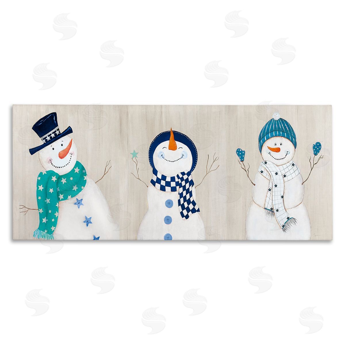 Happy Snowman Trio Canvas Wall Art, Home Decor by Janet Tava