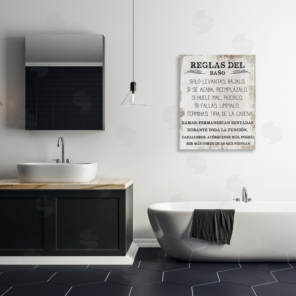 Stupell Studio Reglas Divertidas del Baño Canvas Wall Art Print in Room