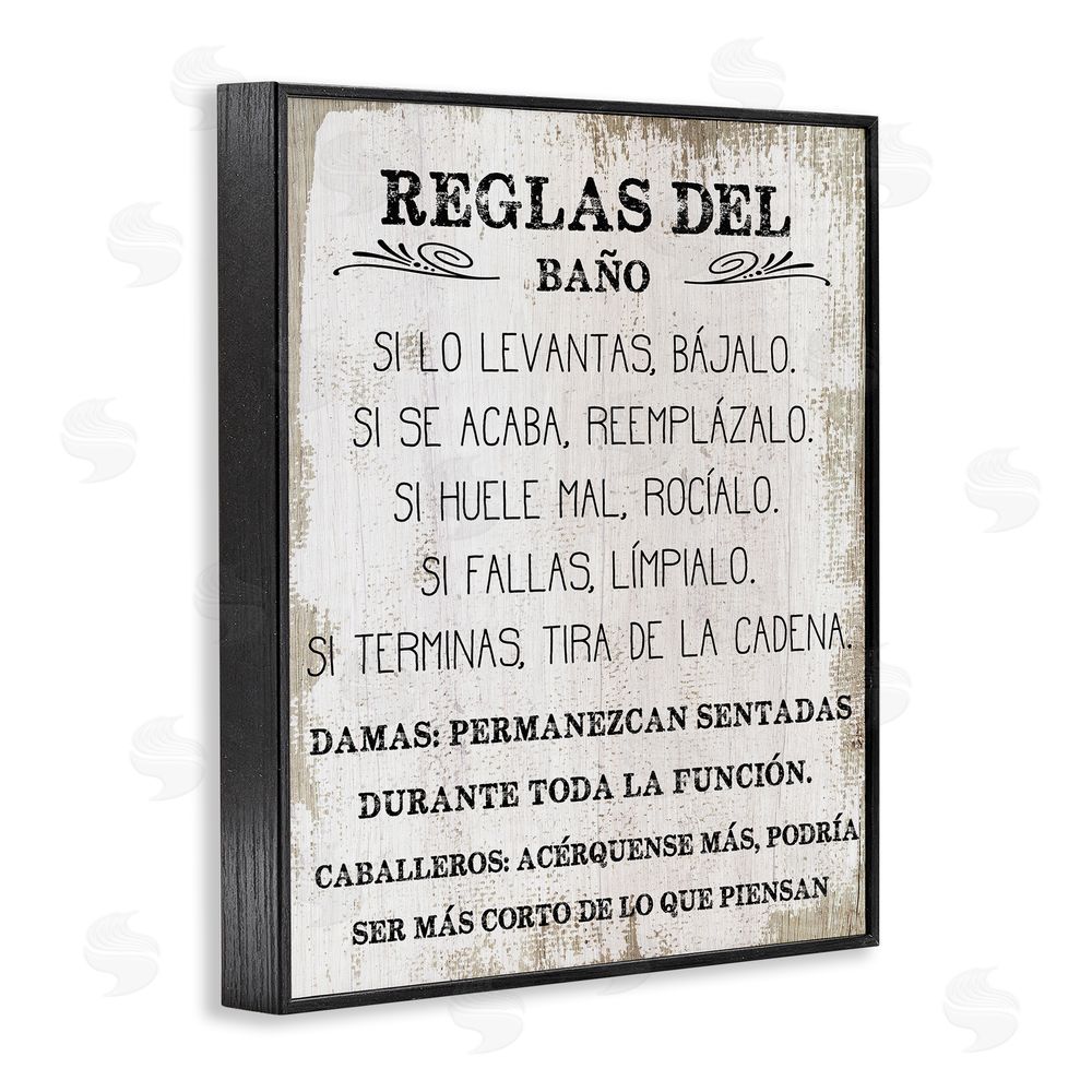 Stupell Studio Reglas Divertidas del Baño Black Framed Giclee Wall Art Print