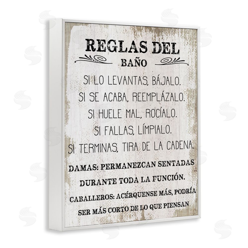 Stupell Studio Reglas Divertidas del Baño White Framed Giclee Wall Art Print