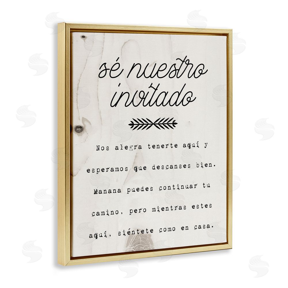 Stupell Studio Sé Nuestro Invitado Aquí Gold Floating Frame Canvas Wall Art Print