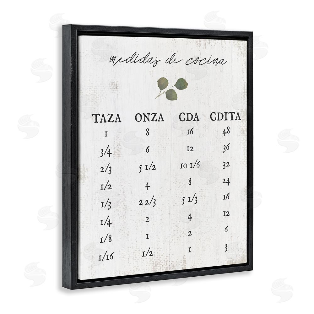 Stupell Studio Tabla de Medidas de Cocina Black Floating Frame Canvas Wall Art Print