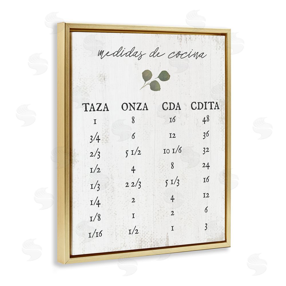 Stupell Studio Tabla de Medidas de Cocina Gold Floating Frame Canvas Wall Art Print