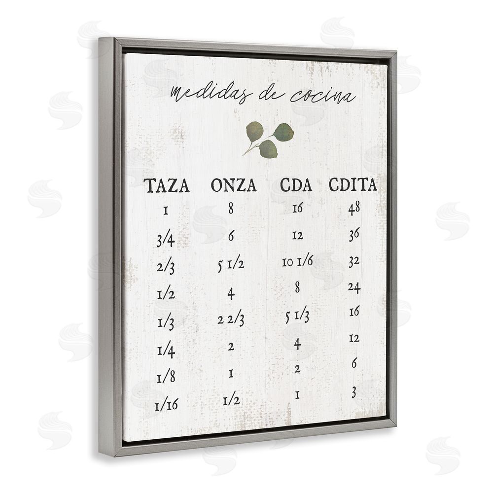 Stupell Studio Tabla de Medidas de Cocina Gray Floating Frame Canvas Wall Art Print