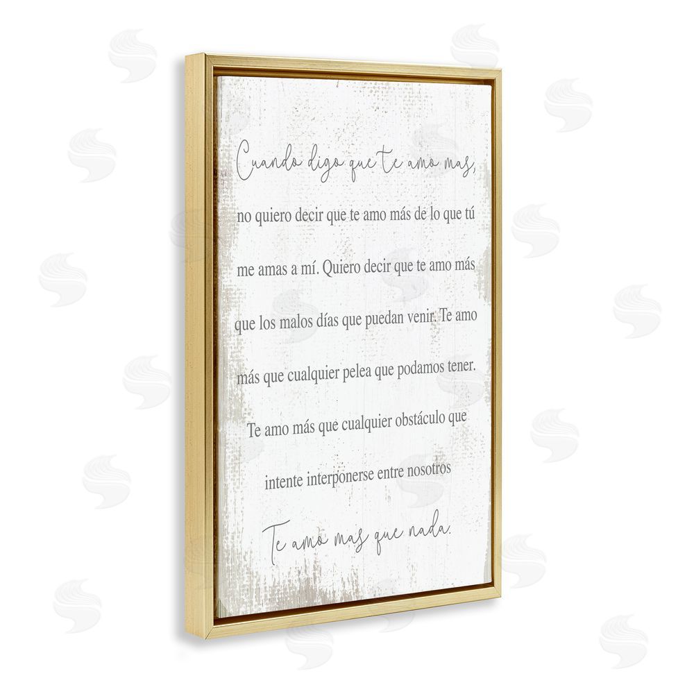Stupell Studio Te Amo Más Que Nada Gold Floating Frame Canvas Wall Art Print